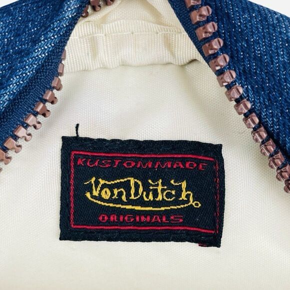 RARE Vintage 2000s Von Dutch Denim Mini Bowling Bag Purse Y2K White Trim Logo - Picture 8 of 13